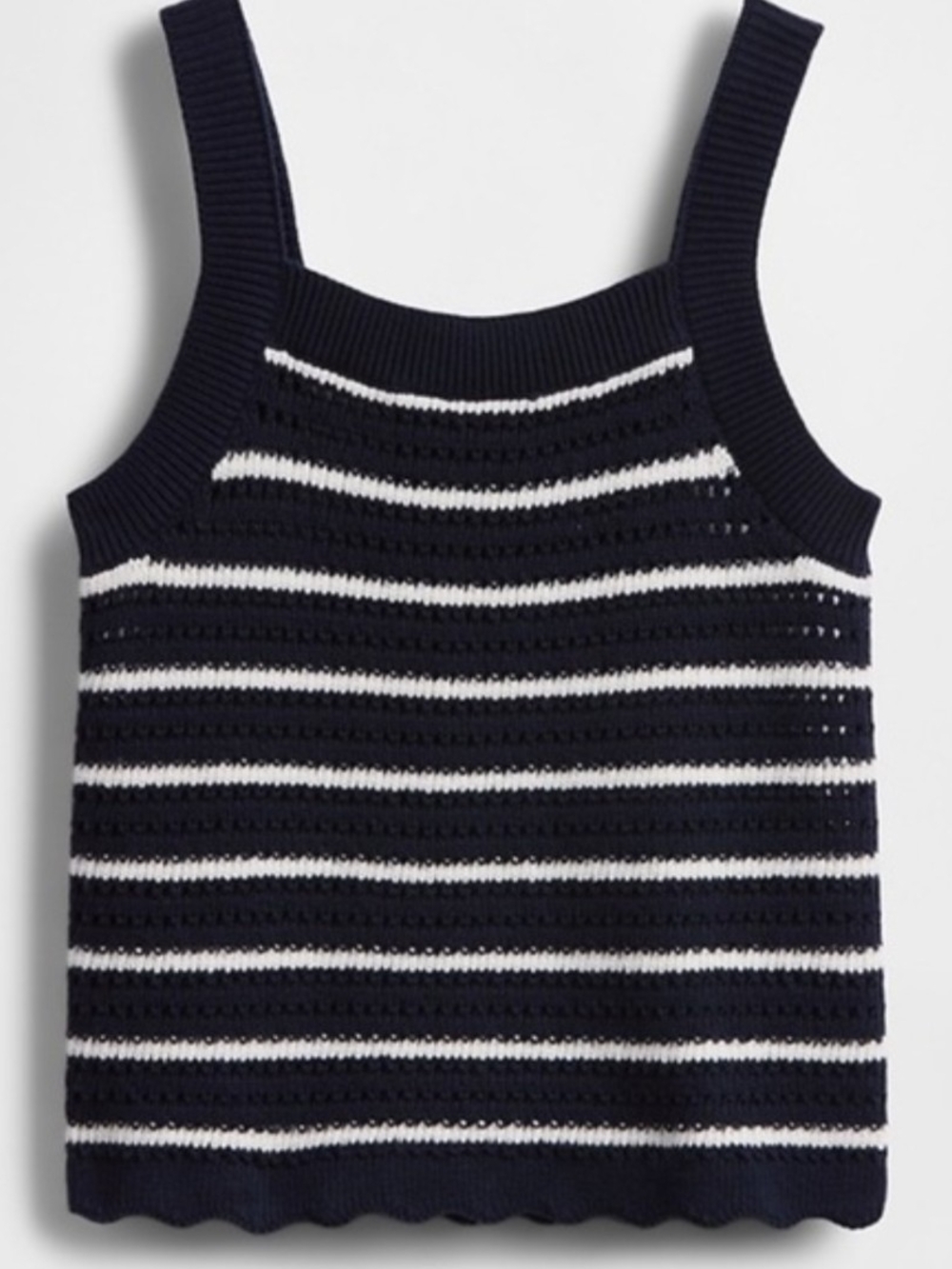 GAP 100% Cotton Navy and White Striped Crochet Knit Top